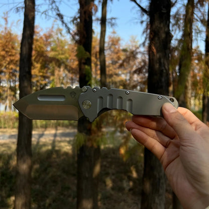 D2 blade +D2 handle integrated folding knife, heavy-duty all-steel knife, outdoor camping fishing equipment, survival