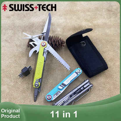 SWISS TECH 11 in 1 Mini Multitool Knife Folding EDC Outdoor Camping Survival Tools Scissors Screwdriver Multi Tool with Clip