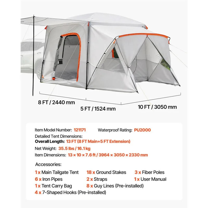 13' x 10' SUV Tailgate Camping Tent – Waterproof Outdoor Camping Shelter for Hiking, Road Trips, Tailgating & Family Adventures