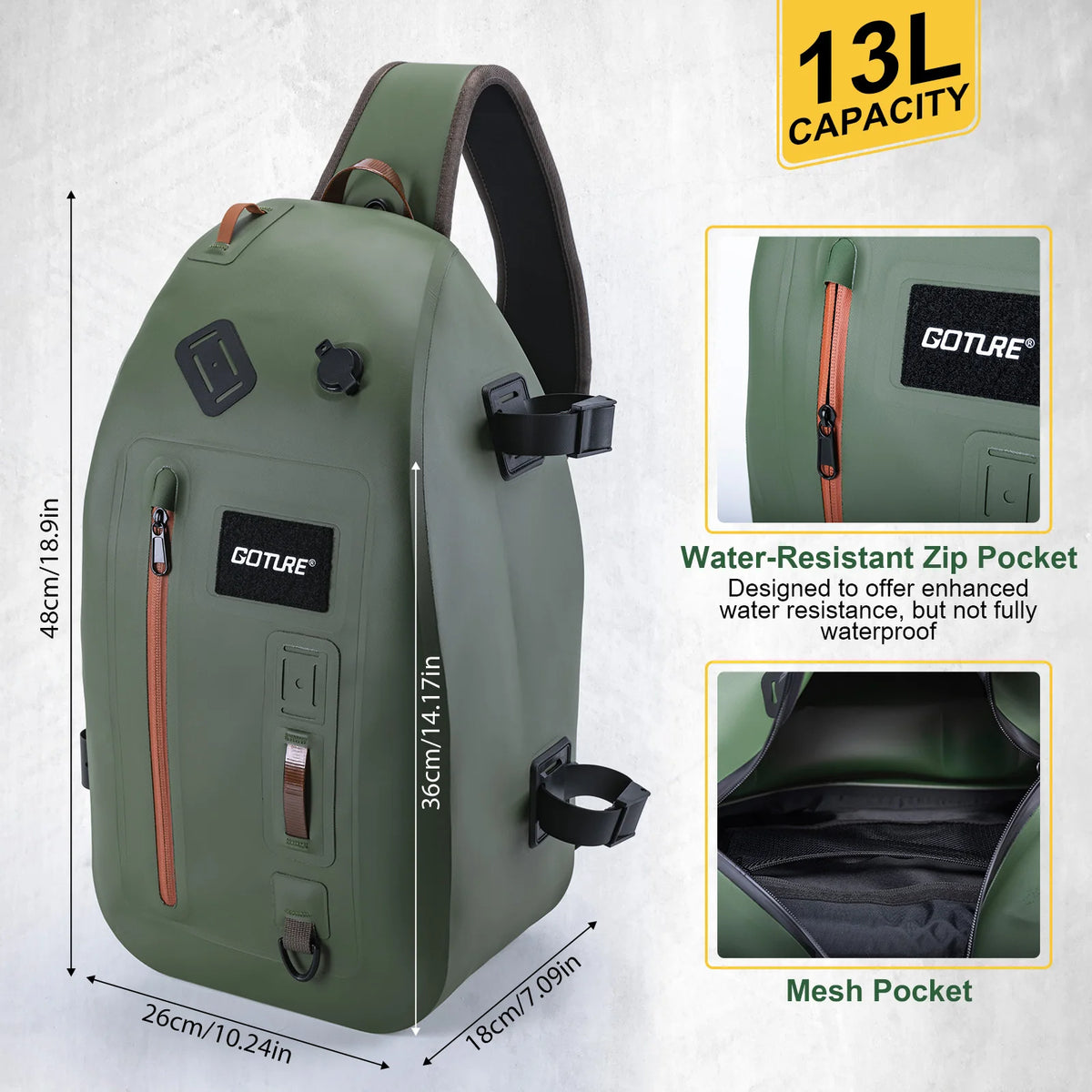 Goture IPX8 Waterproof Fishing Dry Backpack for Fishing Trout Tackle Backpack Fly Sling Pack 840D TUP Fishing Tool Storage Bag