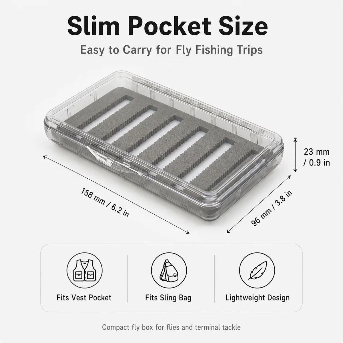 Aventik Transparent ABS Fly Fishing Box, Slim Clear Fly Storage Case with EVA Foam Inserts, Pocket Fly Organizer