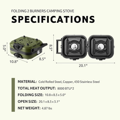 Naturehike 2-Burner Folding Propane Camping Stove with Carry Bag – 16,000 BTU Portable Outdoor Stove for Camping, Picnics & Cooking