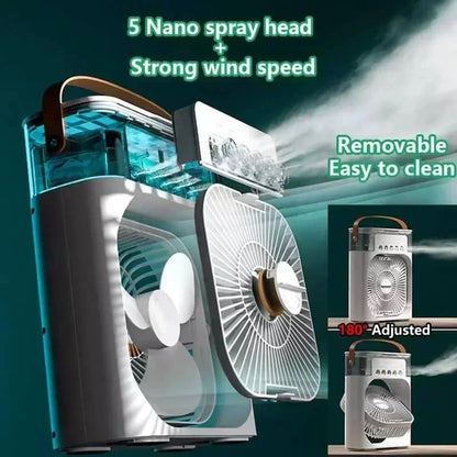3-in-1 Portable Mini Air Cooler Fan with Humidifier & LED Night Light – Adjustable Personal Air Conditioner for Home, Office and Tents
