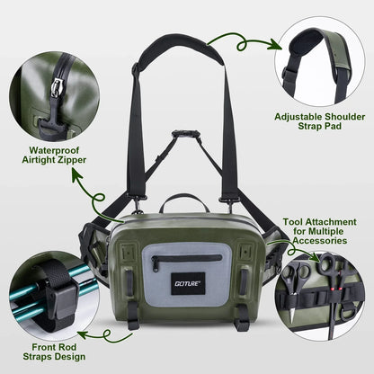 Goture 34*22*10.5cm Multifunctional Fly Fishing Bag IPX8 Waterproof Halter Waist Pack Large Capacity Bag for Outdoor Sports bag