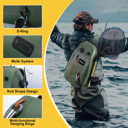 Goture IPX8 Waterproof Fishing Dry Backpack for Fishing Trout Tackle Backpack Fly Sling Pack 840D TUP Fishing Tool Storage Bag