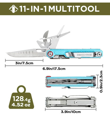 SWISS TECH 11 in 1 Mini Multitool Knife Folding EDC Outdoor Camping Survival Tools Scissors Screwdriver Multi Tool with Clip