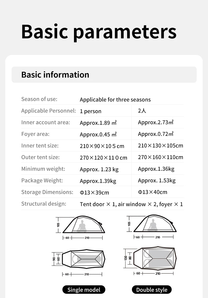 Naturehike Cloud Up Pro Tent 1 Person Double Layers Backpacking Tents 20D Nylon Waterproof Ultralight Tent for Camping Hiking