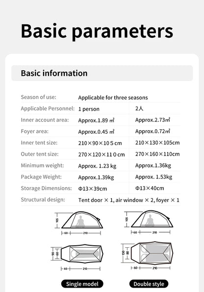 Naturehike Cloud Up Pro Tent 1 Person Double Layers Backpacking Tents 20D Nylon Waterproof Ultralight Tent for Camping Hiking