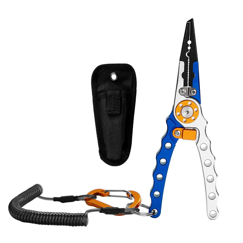 Aluminum Alloy Fishing Pliers Saltwater Corrosion Resistant, Heavy Duty Fishing Multitool with Lanyard Sheath Hook Remover Line