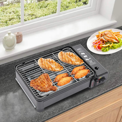 Portable Dual Fuel Gas Grill Stove Piezo Ignition Overpressure Protection 3.2kg Outdoor Camping BBQ Grill with Full Accessories