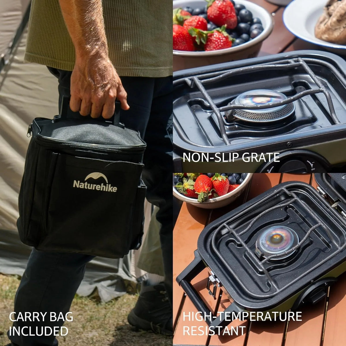 Naturehike 2-Burner Folding Propane Camping Stove with Carry Bag – 16,000 BTU Portable Outdoor Stove for Camping, Picnics & Cooking