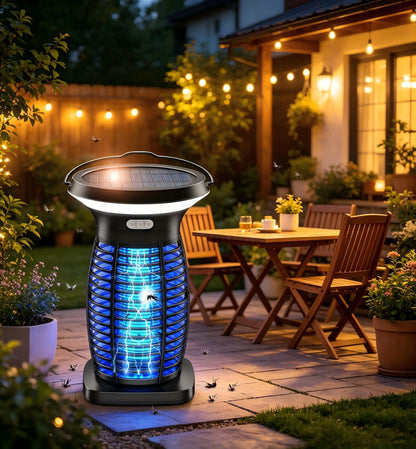 Solar-Powered Outdoor Bug Zapper – Waterproof, Portable & Rechargeable Mosquito and Fly Trap with Solar Panel, Light Sensor & LED Night Light