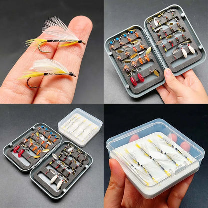(Total 40Pcs Flies)2 Boxes Bundle Trout Nymph Fly Fishing Lure Dry/Wet Flies-Sequin Fly Fishing Flies Artificial Bait Kit