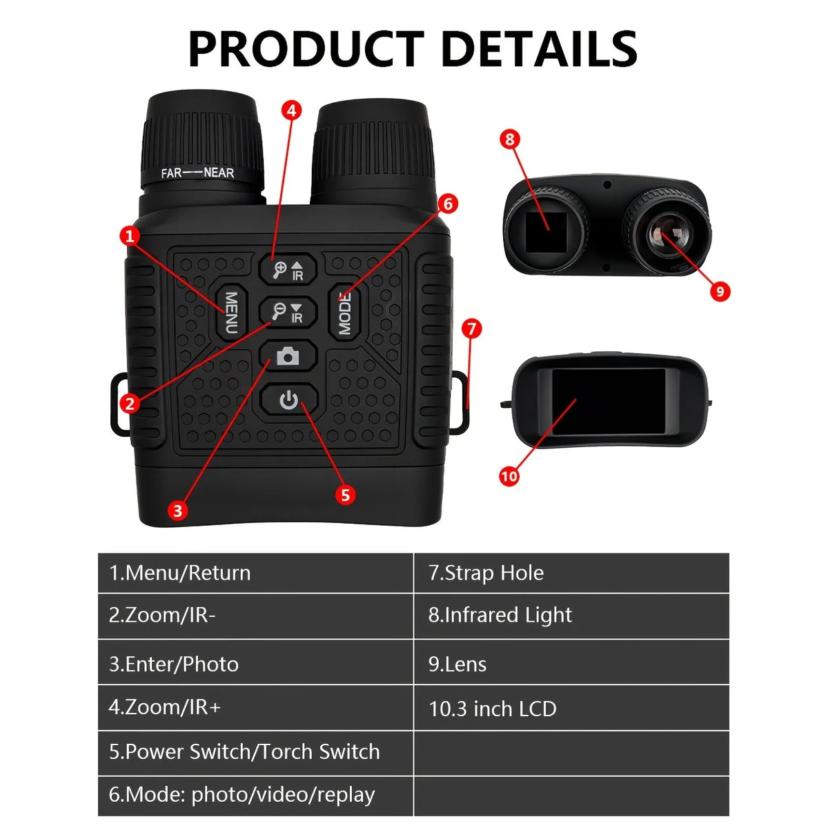 2.5K Digital Night Vision Binoculars 3" Large Screen 6X Digital Zoom Infrared Night Vision Goggles 800M Full Dark View Support Photo Video Recording Rechargeable Telescope for Hunting Camping Wildlife Observation Security Sur