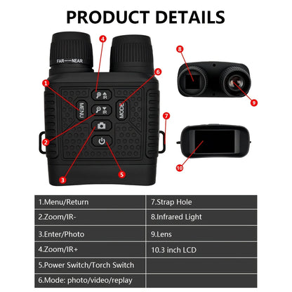 2.5K Digital Night Vision Binoculars 3" Large Screen 6X Digital Zoom Infrared Night Vision Goggles 800M Full Dark View Support Photo Video Recording Rechargeable Telescope for Hunting Camping Wildlife Observation Security Sur