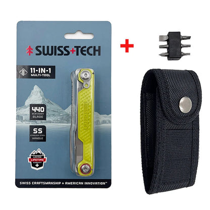 SWISS TECH 11 in 1 Mini Multitool Knife Folding EDC Outdoor Camping Survival Tools Scissors Screwdriver Multi Tool with Clip