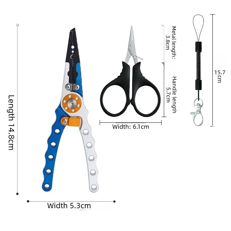 Aluminum Alloy Fishing Pliers Saltwater Corrosion Resistant, Heavy Duty Fishing Multitool with Lanyard Sheath Hook Remover Line
