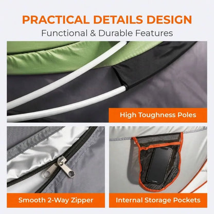 4 Person Pop Up Camping Tent Instant Setup Waterproof Family Shelter with Front Awning Dual Mesh Doors Automatic Portable Sun Protection for Beach Festival Backyard Outdoor Travel Hiking