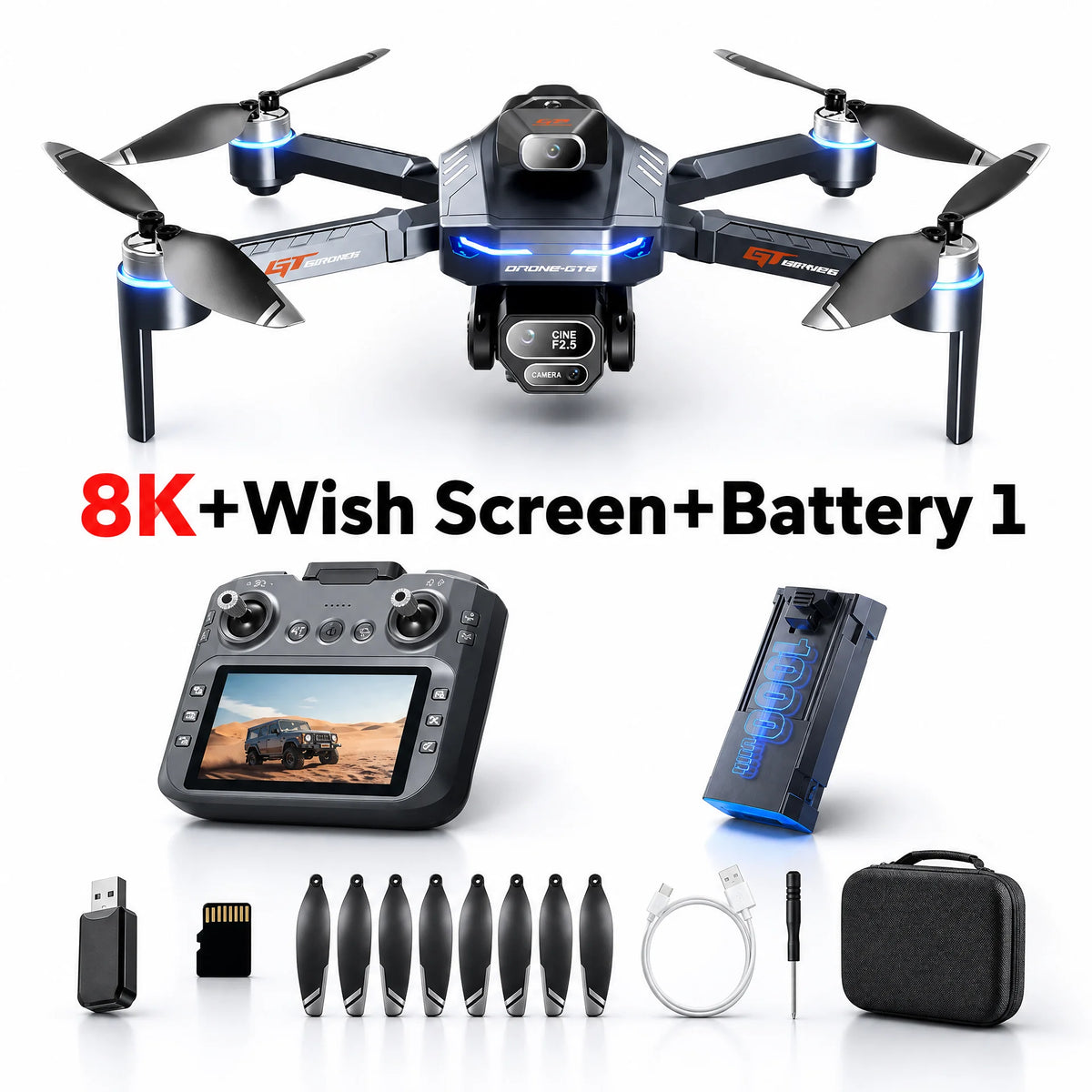 GT8 Drone 8K HD Professional Dual Cameras WiFi Optical Flow Positioning Brushless UAV With Screen Obstacle Avoidance RC Drone To