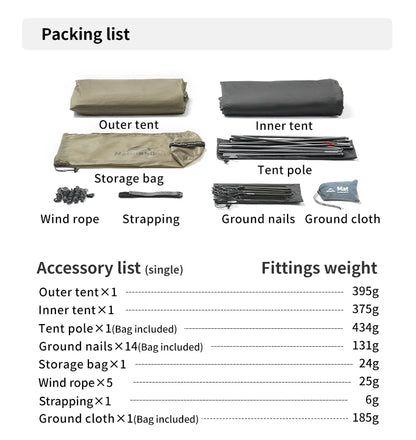Naturehike Cloud Up Pro Tent 1 Person Double Layers Backpacking Tents 20D Nylon Waterproof Ultralight Tent for Camping Hiking