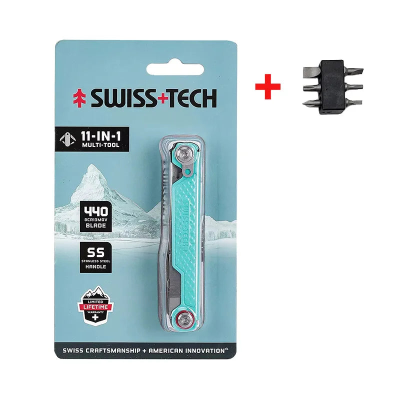 SWISS TECH 11 in 1 Mini Multitool Knife Folding EDC Outdoor Camping Survival Tools Scissors Screwdriver Multi Tool with Clip