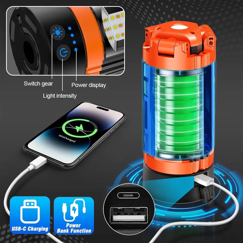 Folding Camping Light 1.8m Portable Telescopic Lanterns  bracket camping light USB Rechargeable 9000mAh Outdoor Waterproof Power Bank Lamp With Triangle Sta