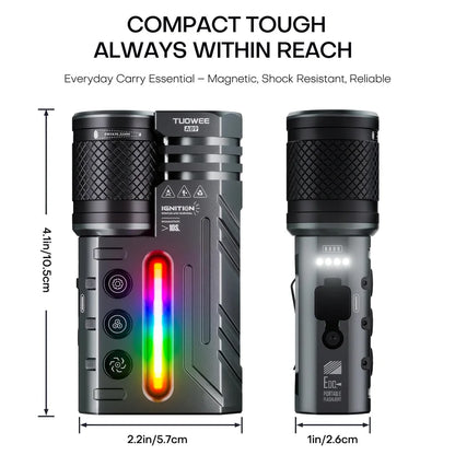 IPX4 Waterproof 3000LM Zoomable Rechargeable Flashlight with USB-C Charging, Dual-Light Design, RGB Lighting, Multiple Modes, and EDC Torch Function for Camping, Outdoor Use & Emergencies.