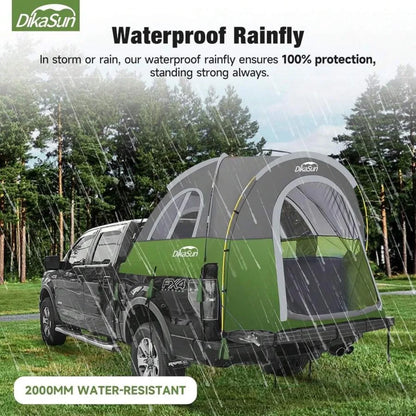 Waterproof PU3000 Truck Bed Tent for 2 Person Camping Tear Resistant Portable Pickup Tent with 3 Windows 4 Storage Bags Compatible with F150 F250 F350 RAM Titan Dirt Bike Tailgate Overnight Outdoor Travel