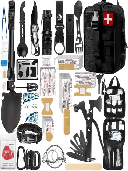 217-Piece Survival Kit with First Aid Kit And Survival Tools Molle Storage Bag for Outdoor Activities Adventure Travel Camping, Hiking, Home