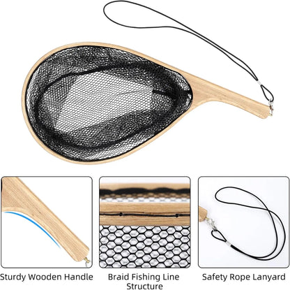 Wooden Fishing Nets with Handles Super Light Fishing Net Cast Net Tackle for Trout Bass Pike Fishing Tools Fly Fishing Lure Micro Fishing Stream Perch Small Net