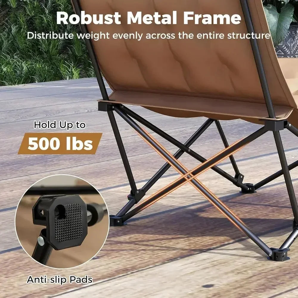 Portable Folding Camping Chair, 4-Position Padded Seat with 500 lbs Capacity, Side Pocket and Carry Bag, Ideal for Outdoors, Spo