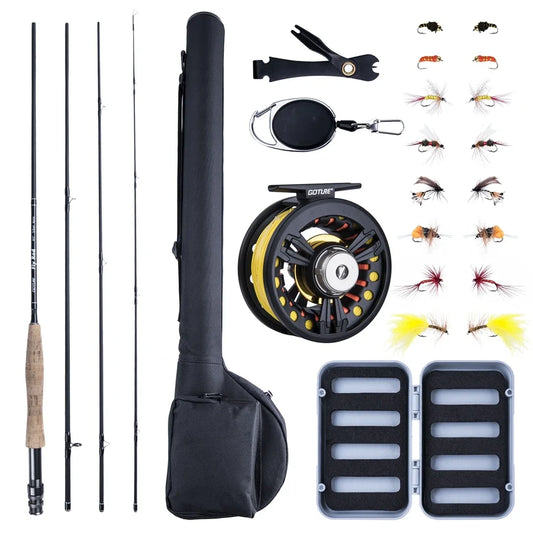 Goture Fly Fishing Rod Portable 4-Piece 9FT Lightweight Travel Fly Fishing Rod 30+36T Carbon Fiber 5/6wt 7/8wt Fly Rod with Tube