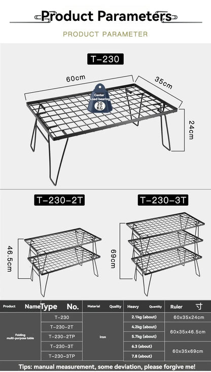 CAMPINGMOON T-230 Outdoor Simple Field Rack Folding Table Iron Multi functional Outdoor Camping Picnic Table Barbecue Table Can be Multi layer Paired