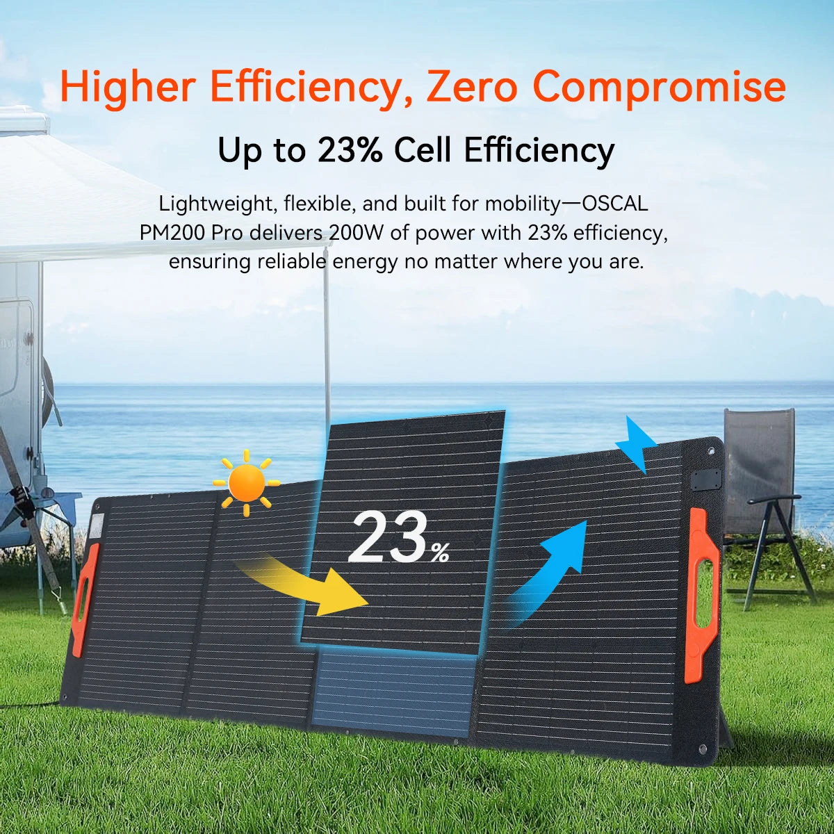 OSCAL 200W Portable Foldable Solar Panel Charger, 23% High Efficiency Monocrystalline ETFE, IP67 Waterproof Adjustable Kickstand, for Power Station RV Camping Home Emergency