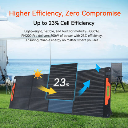 OSCAL 200W Portable Foldable Solar Panel Charger, 23% High Efficiency Monocrystalline ETFE, IP67 Waterproof Adjustable Kickstand, for Power Station RV Camping Home Emergency