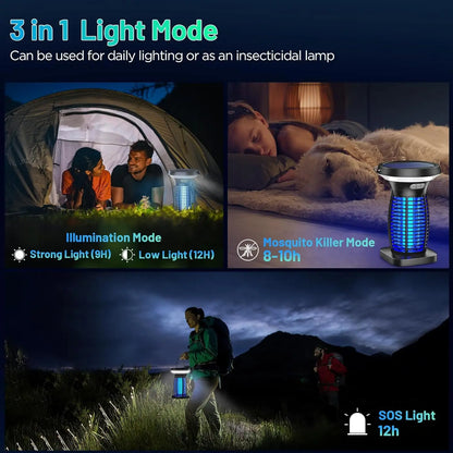 Solar-Powered Outdoor Bug Zapper – Waterproof, Portable & Rechargeable Mosquito and Fly Trap with Solar Panel, Light Sensor & LED Night Light