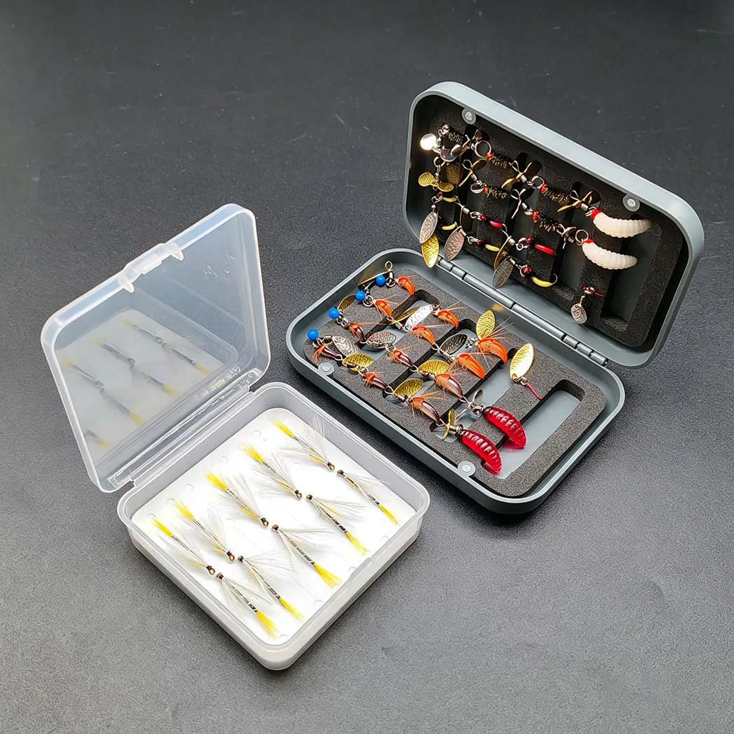 (Total 40Pcs Flies)2 Boxes Bundle Trout Nymph Fly Fishing Lure Dry/Wet Flies-Sequin Fly Fishing Flies Artificial Bait Kit