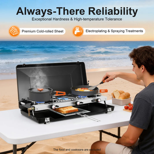 Portable 3-Burner Camping Stove – Dual Fuel Propane & Butane Outdoor Cooking Grill for Camping, RV, Tailgating & Emergency Preparedness