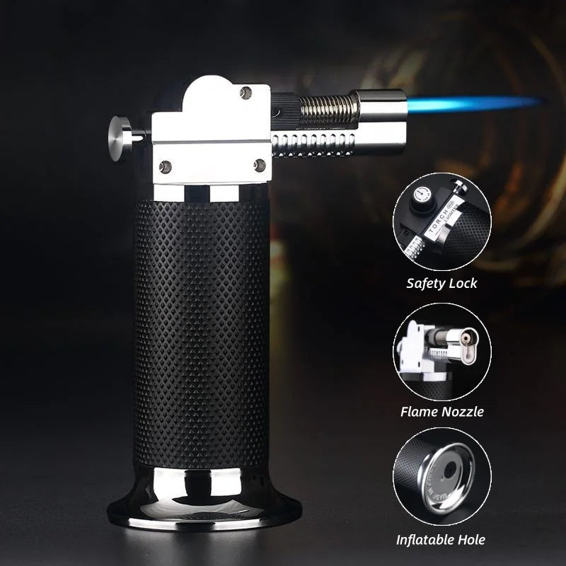 Metal Dual Flame Jet Gas Lighter High Firepower Outdoor Windproof Portable Torch Welding Gun for Kitchen BBQ Welding Baking