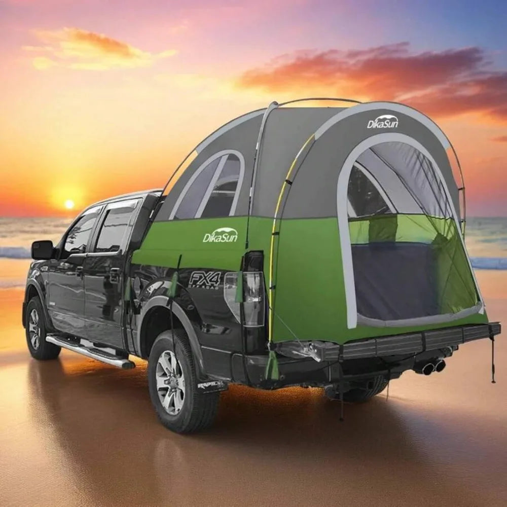 Waterproof PU3000 Truck Bed Tent for 2 Person Camping Tear Resistant Portable Pickup Tent with 3 Windows 4 Storage Bags Compatible with F150 F250 F350 RAM Titan Dirt Bike Tailgate Overnight Outdoor Travel