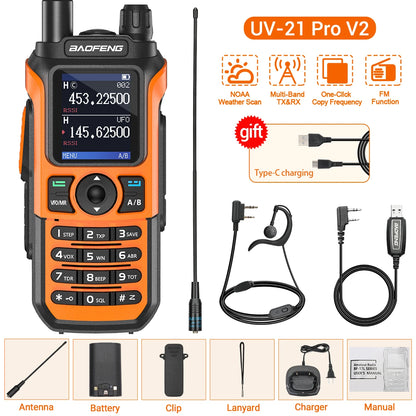 Baofeng UV-21 Pro V2 Long-Range Walkie Talkie – VHF/UHF Two-Way Radio with Air Band Reception, Wireless Frequency Copy & USB-C Charging