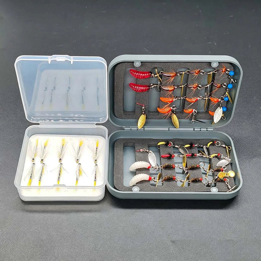 (Total 40Pcs Flies)2 Boxes Bundle Trout Nymph Fly Fishing Lure Dry/Wet Flies-Sequin Fly Fishing Flies Artificial Bait Kit
