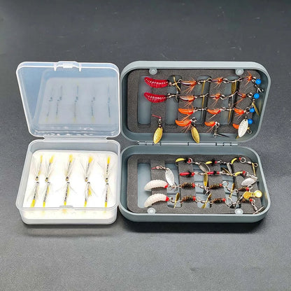 (Total 40Pcs Flies)2 Boxes Bundle Trout Nymph Fly Fishing Lure Dry/Wet Flies-Sequin Fly Fishing Flies Artificial Bait Kit