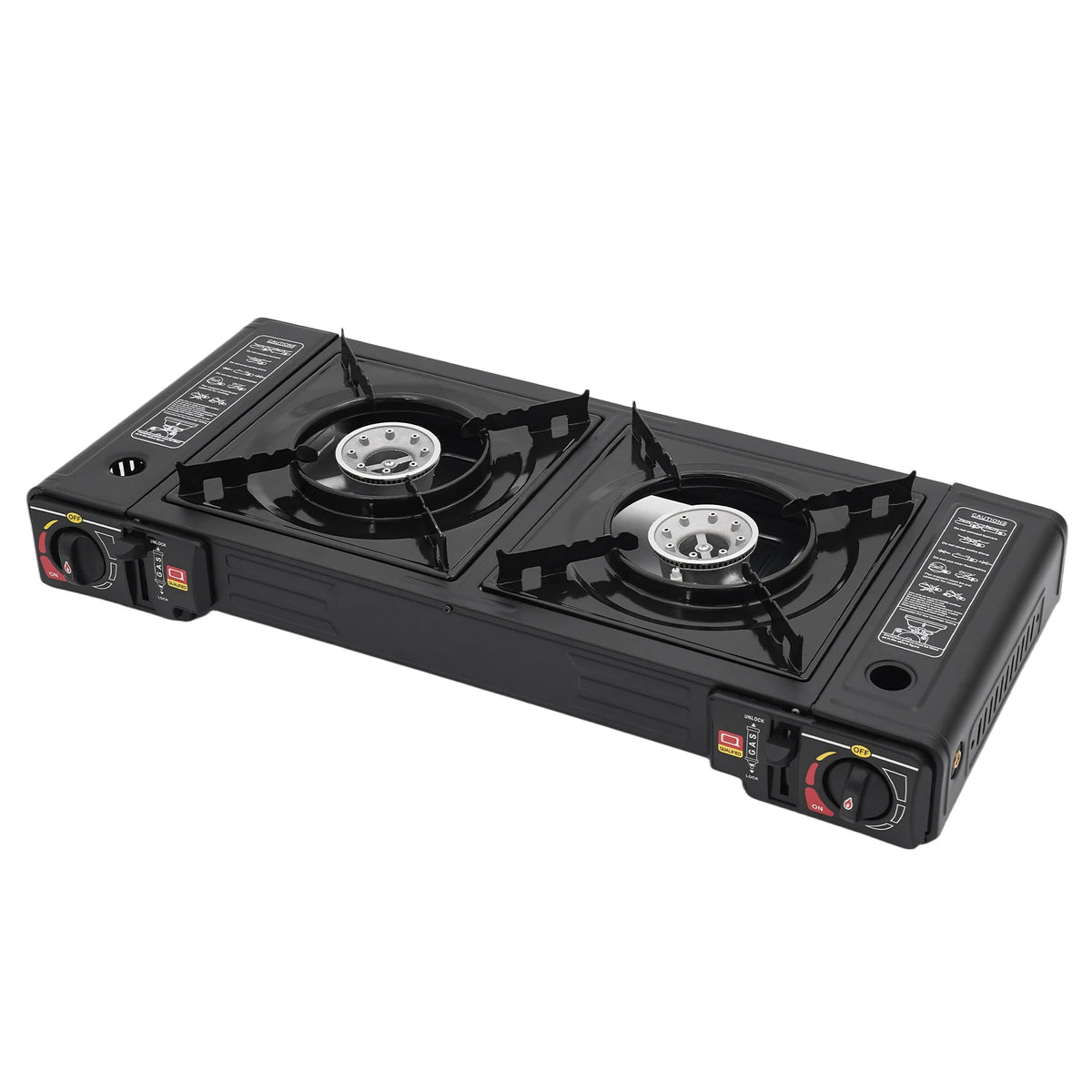 2-Burner Portable Butane/LPG Camping Stove with Tray & Carry Case | Compact Outdoor Gas Cooker for Camping, Picnics, RVs, BBQs & Emergency Cooking