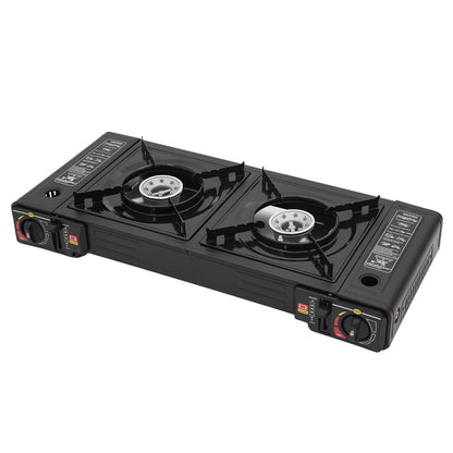 2-Burner Portable Butane/LPG Camping Stove with Tray & Carry Case | Compact Outdoor Gas Cooker for Camping, Picnics, RVs, BBQs & Emergency Cooking