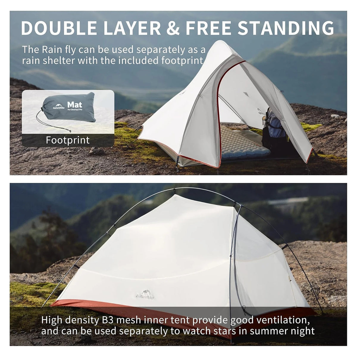 Naturehike Cloud Up Pro Tent 1 Person Double Layers Backpacking Tents 20D Nylon Waterproof Ultralight Tent for Camping Hiking
