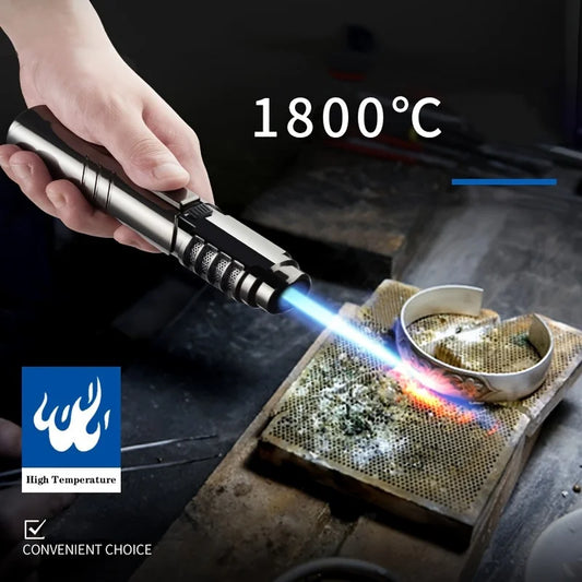 1800° High Temp Butane Torch Lighter Metal Portable Windproof Blue Jet Flame Welding Tool Men Gift Box No Gas