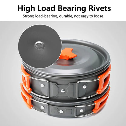 Camping Cookware Set for 2–3 People – Non-Stick Camping Cooking Pot & Pan Set with Teapot, Travel Tableware Kit for Outdoor Camping, Hiking, Backpacking & Picnics