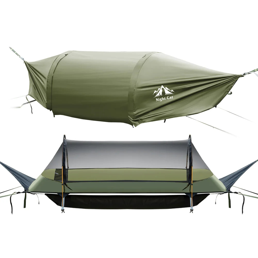 Night Cat Flat Lay Hammock Tent with Mosquito Net Waterproof Rainfly Storage Room