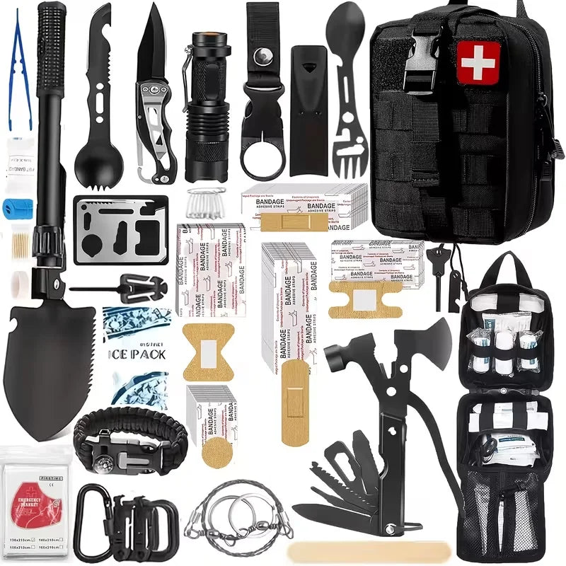 217-Piece Survival Kit with First Aid Kit And Survival Tools Molle Storage Bag for Outdoor Activities Adventure Travel Camping, Hiking, Home